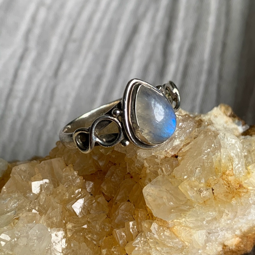 Sterling Silver Genuine Moonstone Tear Drop Ring